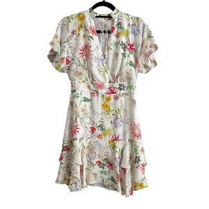 Parker Silk Floral Natalie Mini Dress Women Size 2 Cream White Red Lined Flutter